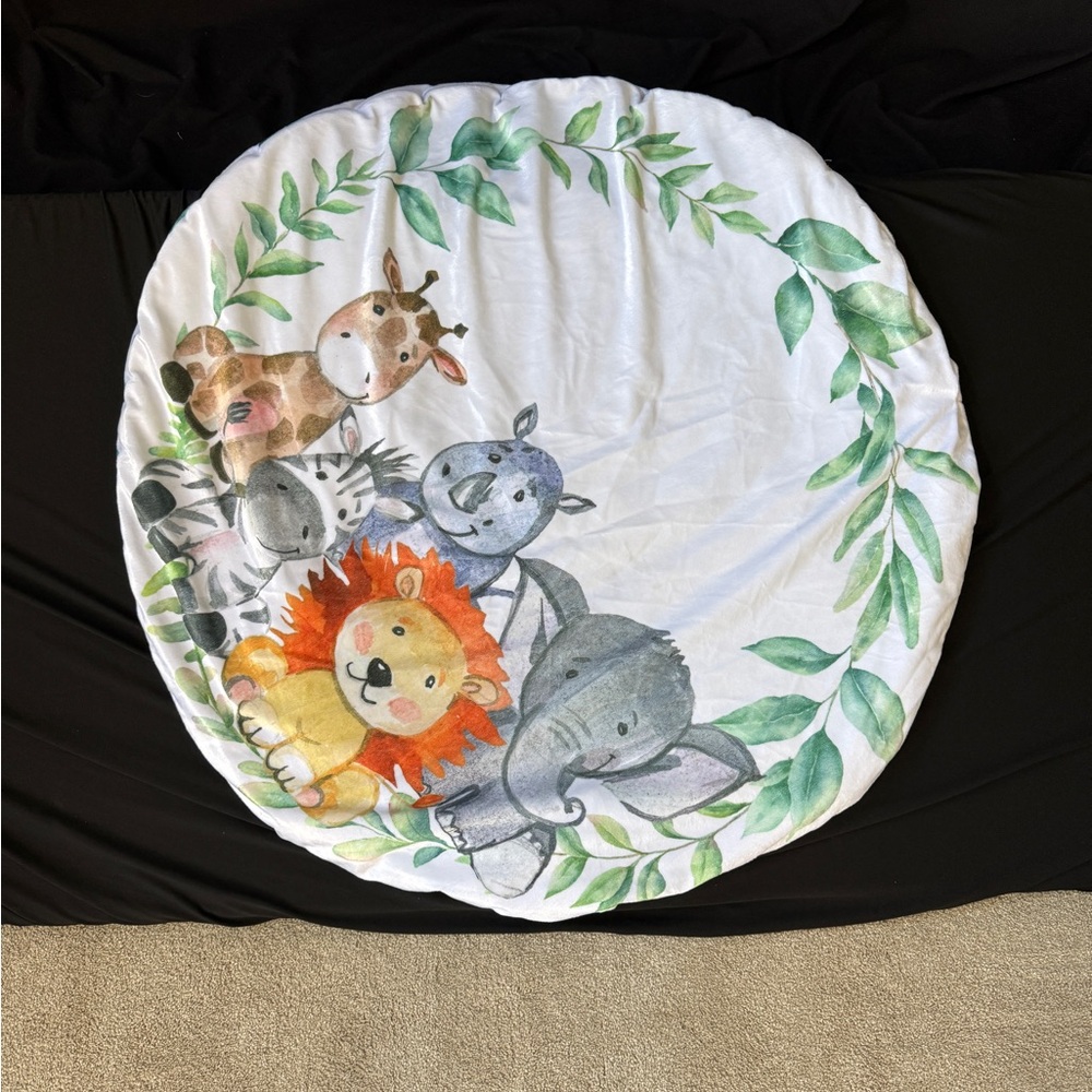 Round Animal Print Tummy Time Pad